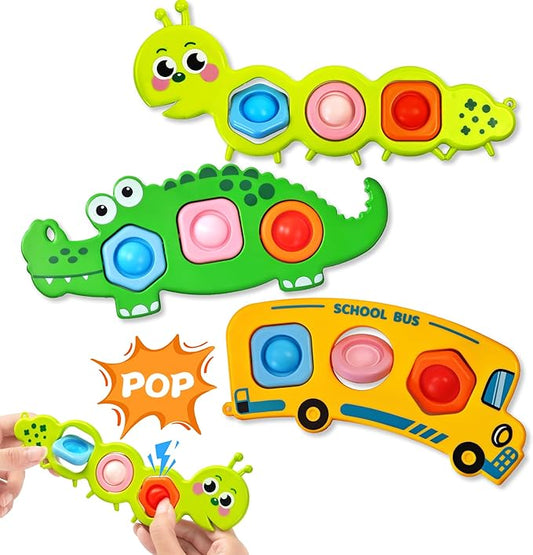 Christmas Stocking Stuffer 3PC Fidget Popper Sensory Toys for Toddlers Girls, Boys Gifts Goodie Bags Airplane Travel Activities Pop it Fidget Toys Valentine Day for 12+ Month Babies 1 2 3 Year Old