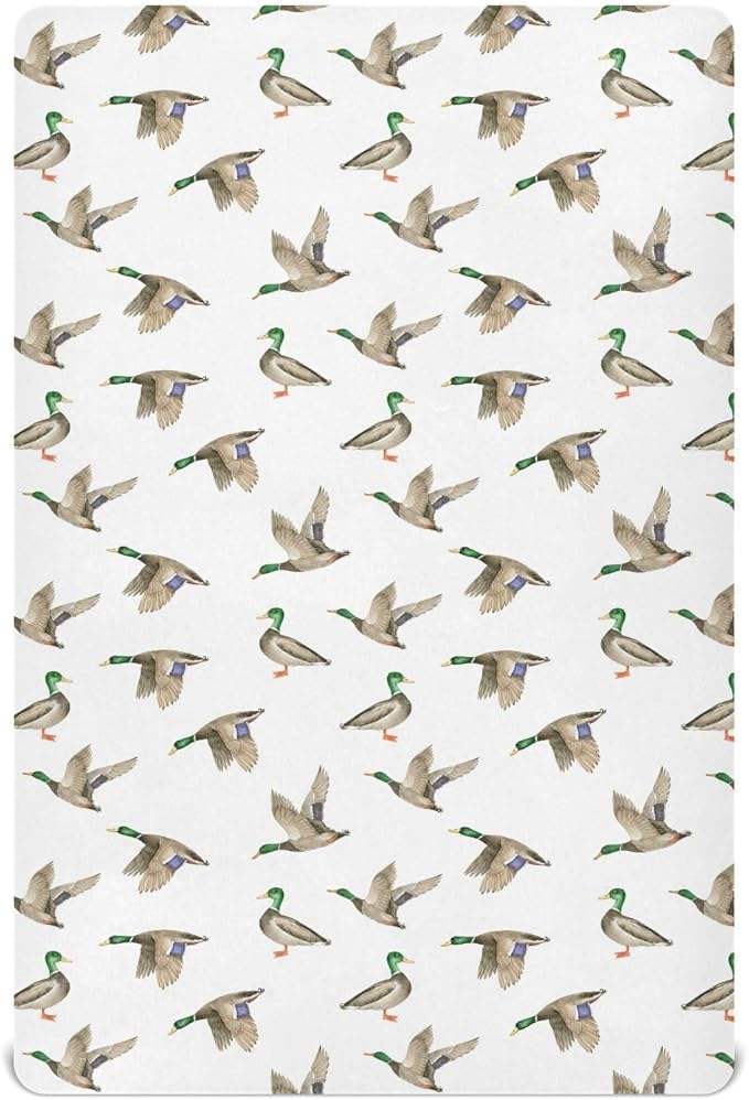 Fitted Crib Sheets for Baby Boys or Girls Soft Breathable Baby Play Yard Sheet for Standard Size Crib Mattress 52x28in Birds Wild Ducks Drake on White Background