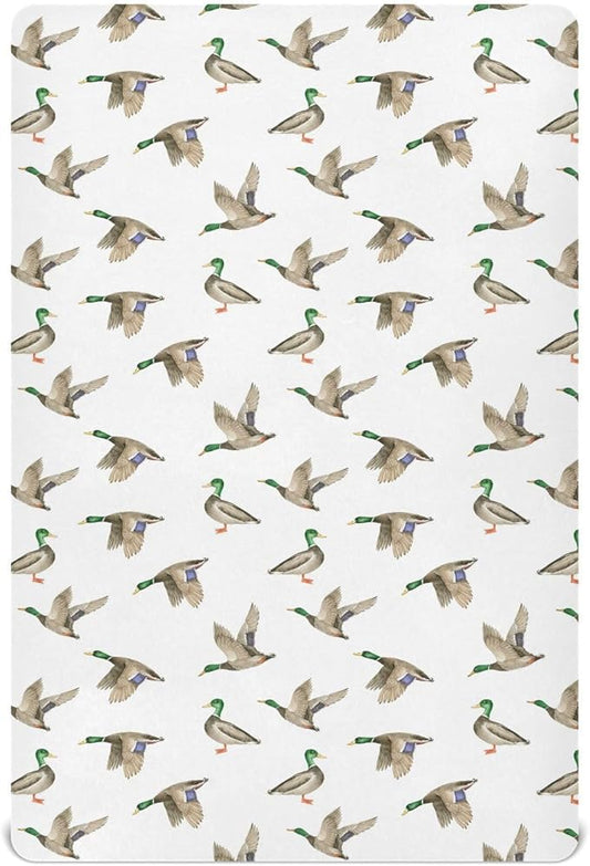 Fitted Crib Sheets for Baby Boys or Girls Soft Breathable Baby Play Yard Sheet for Standard Size Crib Mattress 52x28in Birds Wild Ducks Drake on White Background
