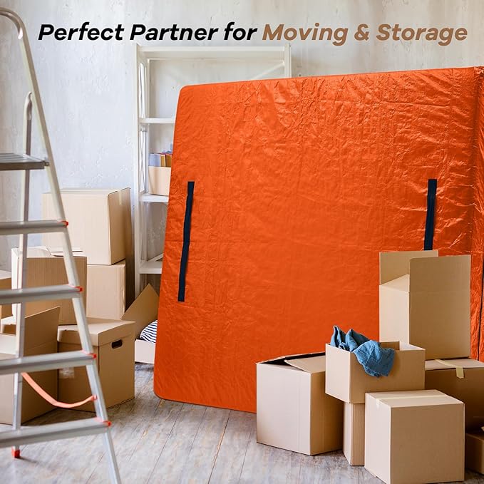 Mattress Bags for Moving, BETU Mattress Protector Waterproof Mattress Cover Queen Size Storage Bags with 8 Heavy-Duty Handles and Zipper for Bed Extra Thick Large Reusable (82"x62"x15" Orange)