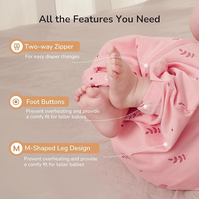 Transition Swaddle Sleep Sack, 3-6 Months, 12-18 lb, Arms In/Out, 2-Way Zipper, Moisture-Wicking Fabric, Improves Sleep, Snug Fit, Helps Calm Startle Reflex (Pink Print)
