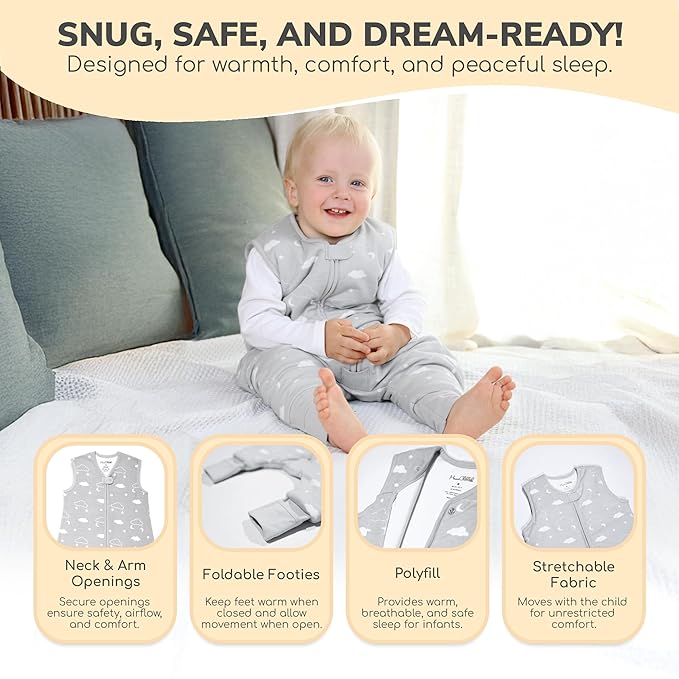 Mama Cheetah Toddler Sleep Sack with Feet, 6-18 Month, 2.5 TOG Organic Cotton Baby Sleeping Bag with Legs, Baby Wearable Blankets for Walkers w/ 2-Way Zipper, Baby Sleep Sack for Girls & Boys, Small