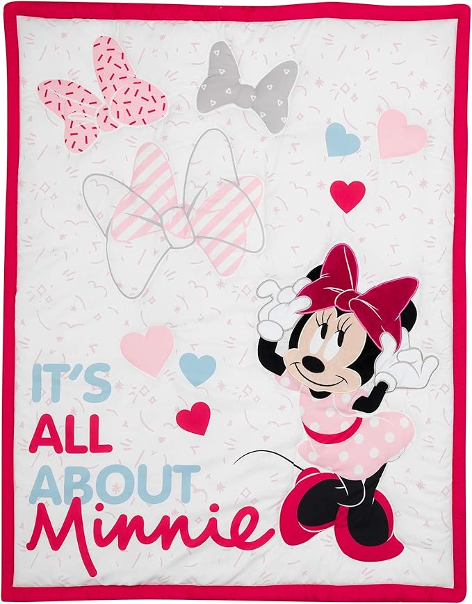 Lambs & Ivy Disney Baby Minnie Mouse Love 3-Piece Pink Nursery Crib Bedding Set