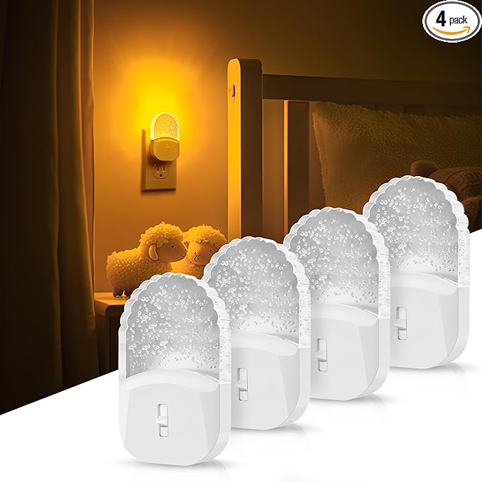 DORESshop Led Night Lights Plug into Wall, 4 Packs Amber Dimmable Dusk to Dawn Night Light for Bedroom, Kids Room, Bathroom