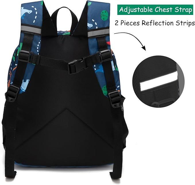 JinBeryl Toddler Backpack for Boys or Girls, Little Kids Backpack for Preschool or Kindergarten (Dinosaur Navy Blue, Mini)