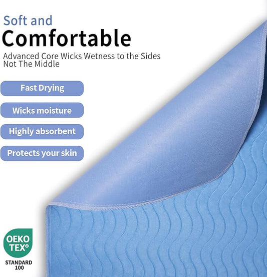 Accompagner Waterproof Reusable for Adults and Pets Washable Pee Pads for Dogs Changing Pad Large Dog Bed Size Adults Incontinence Bed Pads - Non-Slip Leak-Proof (Blue, 6Pack-36" x36")