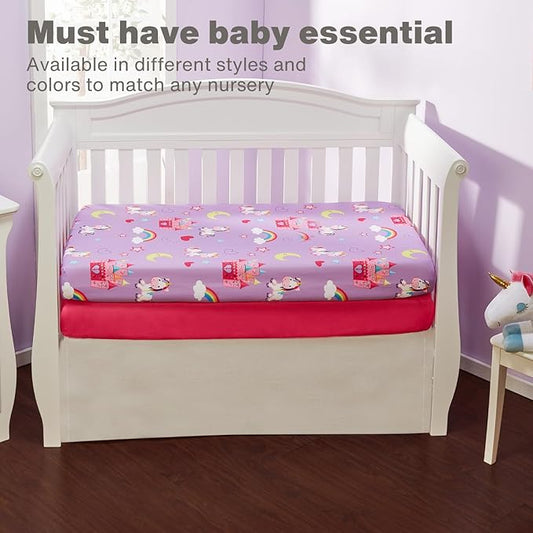 EVERYDAY KIDS 2 Pack Fitted Girls Crib Sheet, 100% Soft Breathable Microfiber, Baby Sheet, Fits Standard Size Crib Mattress 28in x 52in, Nursery Sheet - Unicorns/Hot Pink
