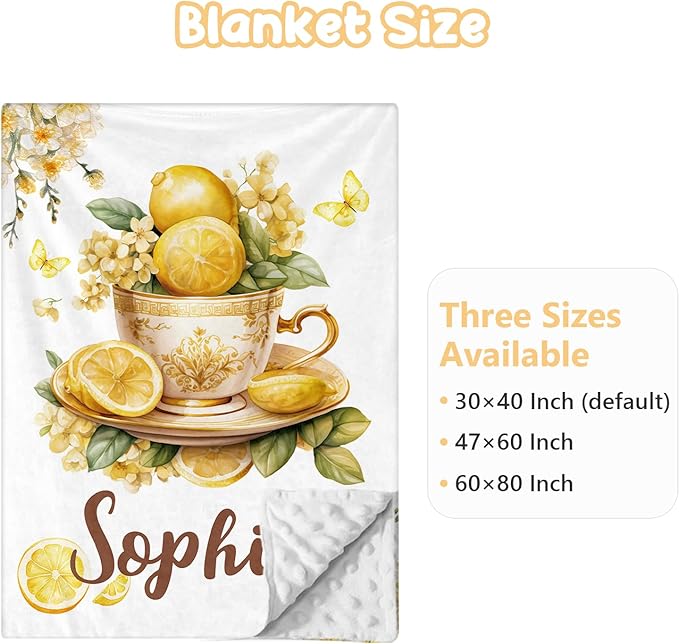 Personalized Baby Crib Bedding Set, 3 Pcs Custom Nursery Bedding Set with Name, Soft Baby Crib Set with Double Layer Blanket for Boys Girls, Customized Gifts for Infants Toddlers, Yellow Lemon