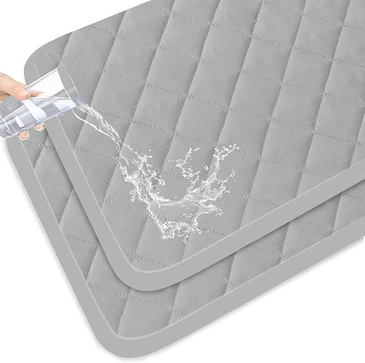 Mini Crib Mattress Protector 2 Pack, Waterproof Mini Crib Mattress Pad Cover Fitted, 38" x 24" Baby Mini Crib Sheets for Boys and Girls, Breathable & Quilted, Grey