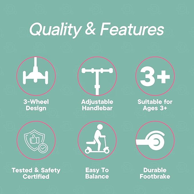 Dribbl 3-Wheel Kids Scooter - Lean-to-Steer Technology, Adjustable Height Handlebar, Wide Anti-Slip Deck, Scooter for Boys & Girls Ages 3+, Child Safety Approved, Support Riders Up to 165 lbs, Candy