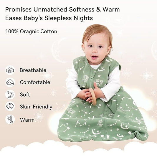 Baby Sleep Sack 0-6 Months 3 Pack 100% Cotton Lightweight 0.5 TOG Wearable Blanket Baby Sleep Bag with 2-Way Zipper for Newborn Infant