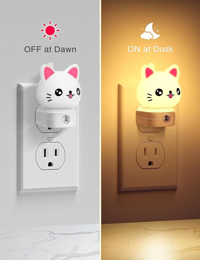 Cat Night Lights Plug Into Wall [2 Pack], Cute Night Light for Kids, 8-Color RGB LED Night Light, Nightlight with Dusk to Dawn Sensor for Kids Room, Bathroom, Bedroom Décor, Children Christmas Gift
