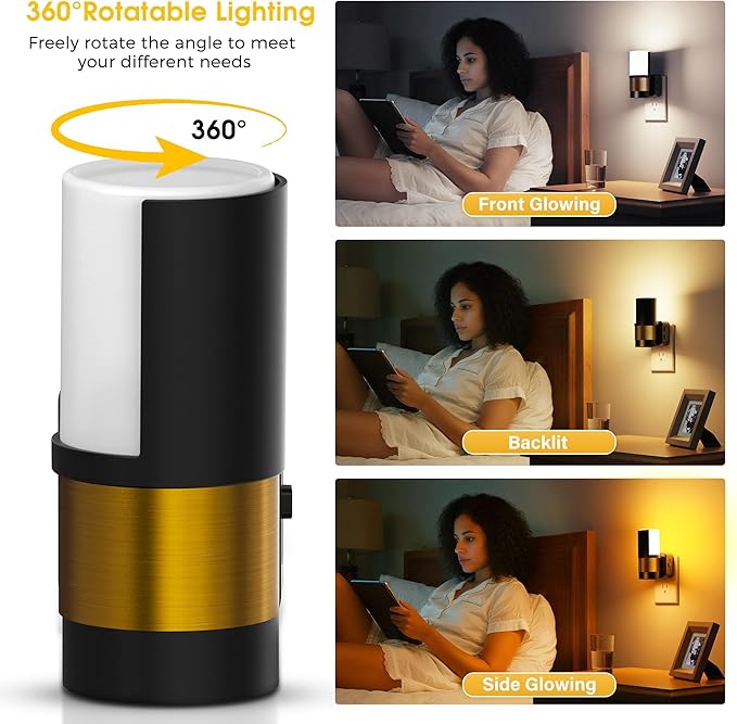 L LOHAS LED Night Lights Plug into Wall, 2 Pack, Plug in Night Light, Soft White/Cool White/Amber, Dimmable Backlit Nightlight with Light Sensor, 180° Rotatable Nightlights Plug in Wall for Hallway