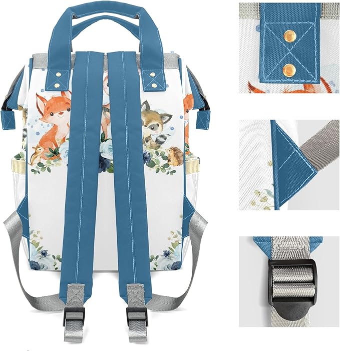 Personalized Boy Woodland Forest Navy Blue Floral Custom with Name Diaper Bag Backpack For Baby Boy Girl Dad Mom Unisex for Adult Daypack Holiday Gift