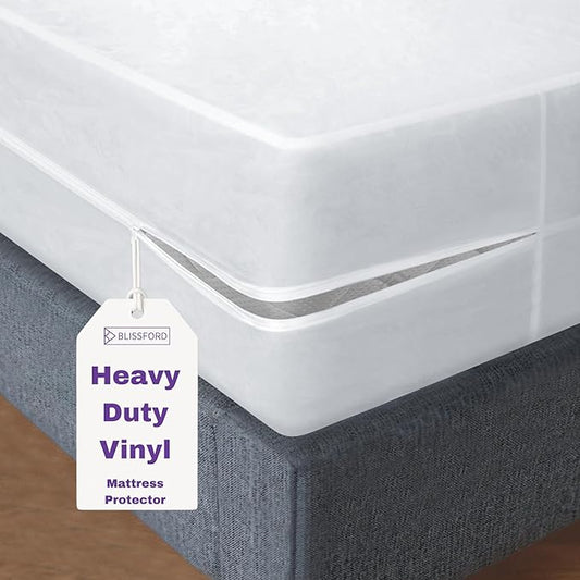 BLISSFORD Plastic Mattress Protector Zippered Full, Waterproof Vinyl Mattress Cover, Heavy Duty Noiseless Mattress Encasement