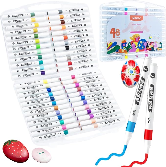 M&G 48 Colors Acrylic Markers Paint Pens Markers, Stocking Stuffers for Rock, Wood, Fabric, Glass, Canvas, Ceramic, Christmas Gifts for artists DIY Crafts Art Supplies