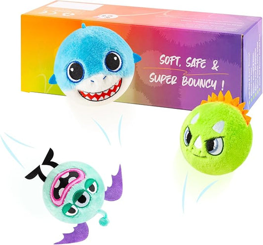 PlayZap Bouncy Balls with Plush Cover - BPA -Free Safe Sensory Toys for Toddlers Kids - 3" Large Size 10 FT High - Christmas Toy Birthday Gift - Ideal Stocking Stuffers for Boys Girls 1-3 3-5 5-8 8-12