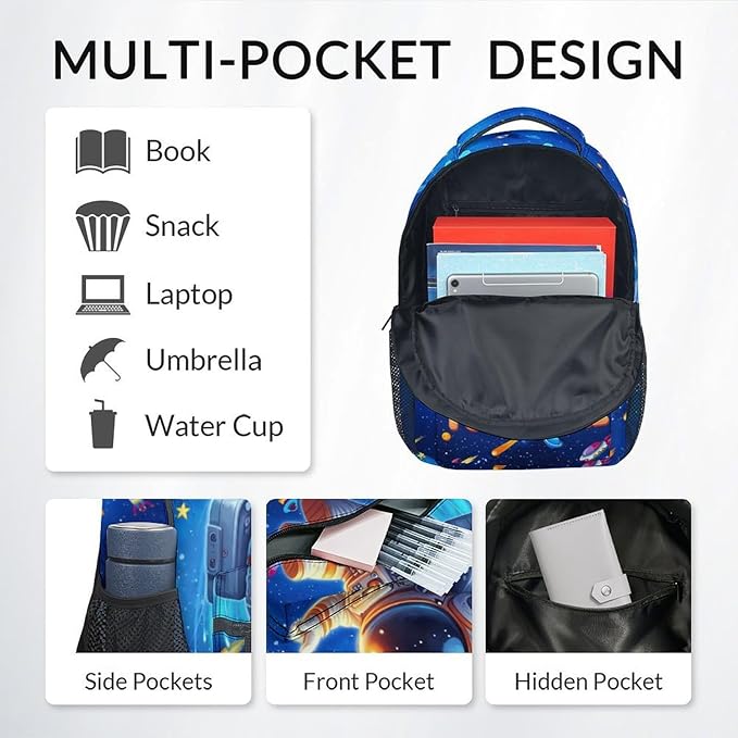 GiftoFLUX Kids Backpack Set - Personalized Boys Backpacks with Planet - Custom Bookbag for Toddler- Durable Elementary School Bag with Lunch Bag Pencil Case(17 Inch)