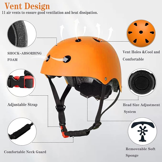 Kids Helmet,Toddler Skateboard Helmets for Ages 2-3-5-8-14 Years Boys Girls with Knee and Elbow Pads Wrist Guards fit Roller Skates,Skateboarding,Skating Scooter Adjustable Kids Helmet