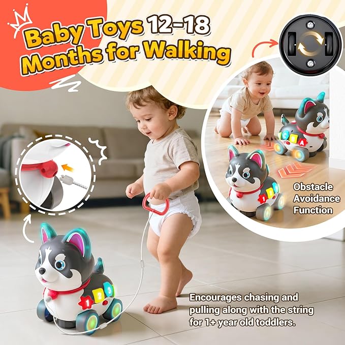 Baby Toys for 6-12-18 Month, 3-in-1 Musical Puppy Toy, Crawling & Walking Toys for 1 Year Old Boy Girl Gifts, Bilingual Learning Educational for 7 8 9 10 Months Developmental Toy