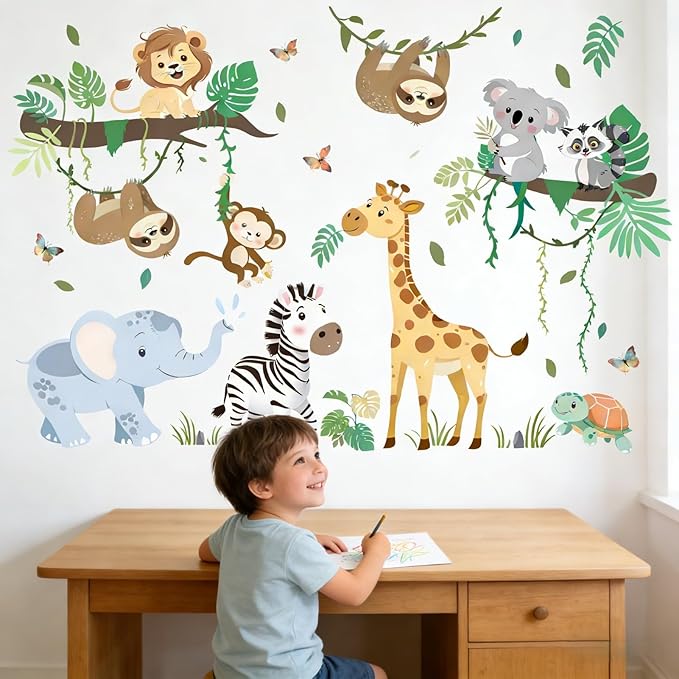 Amimagen Animal Wall Decals for Baby: Peel & Stick Wall Stickers for Nursery Kids Room Decor - Forest & Safari Theme - Easy to Apply & Removable - Ages 0-12 Years