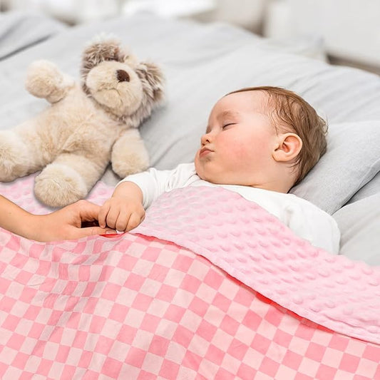 Baby Blankets for Girls, Toddler Newborn Blanket Double Layer with Dotted Backing Crib Receiving Blanket for Toddler Nursery Bed Blanket, Pink Checkered, 30x40 Inches