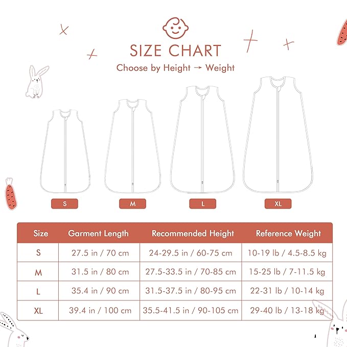 Baby Sleep Sack 12-24 Months Wearable Blanket for Babies 100% Organic Cotton 2-Way Zipper YKK 0.5 TOG Toddler Sleeping Sacks 1-2 T Bunny