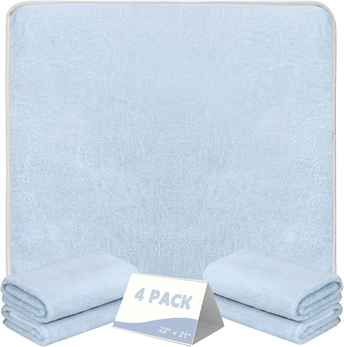 FUMMI 4 Pack Reusable Waterproof Incontinence Bed & Chair Pads, 22” x 21” Extra Heavy Absorbency, Soft Flannel Surface, Non-Slip, Machine Washable for Dogs, Adults & Babies (Solid Blue, 22“ ×21”)