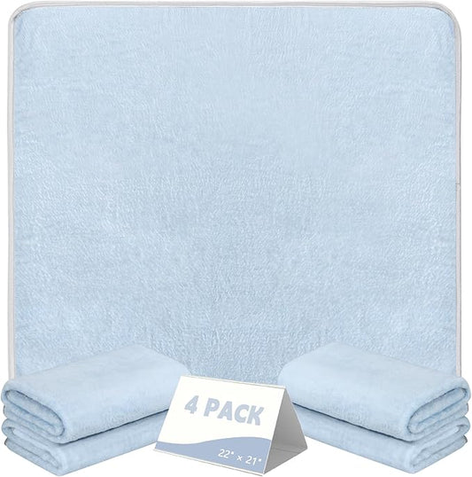 FUMMI 4 Pack Reusable Waterproof Incontinence Bed & Chair Pads, 22” x 21” Extra Heavy Absorbency, Soft Flannel Surface, Non-Slip, Machine Washable for Dogs, Adults & Babies (Solid Blue, 22“ ×21”)