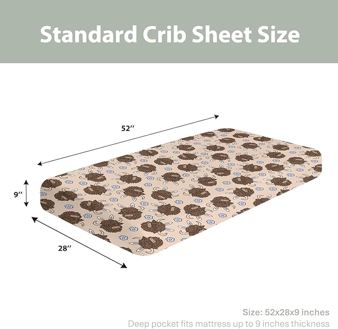 Highland Cow Easter Bunny Ears Baby Crib Sheets for Boy Girl 52x28Inch Western Cows Easter Bunnies Soft Stretchy Fitted Crib Mattress Cover Cow Lover Baby Sheet for Standard Crib and Toddler Mattress