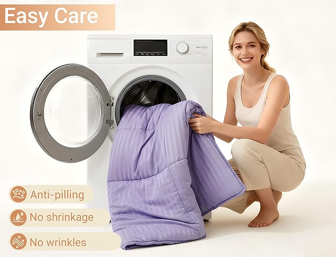 ZPECC Toddler Bedding Set - 4 Piece Hypoallergenic Baby Crib Bedding Set for Boys and Girls, Includes Toddler Comforter, Flat Sheet, Fitted Sheet and Pillowcase, Purple Stripe