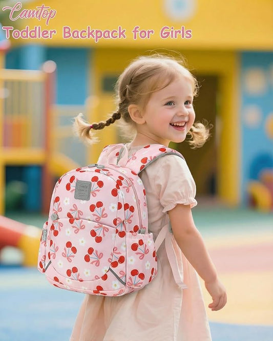 CAMTOP Toddler Backpack for Boys Girls 2-4, Kids Backpacks for Kindergarten Preschool, 12" H Small Bookbag for Daycare Travel (Cherry Pink, 12''- Not fit A4 folder)
