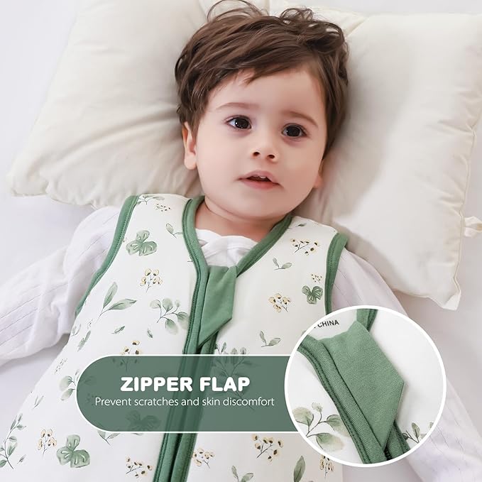 Mosebears Sleep Sack Baby Winter Wearable Blanket with 2-Way Zipper,2.5 TOG Cotton Sleep Sack Unisex(Plant,6-12 Months)