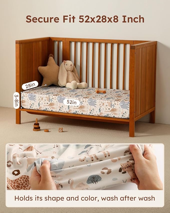 Baby Crib Sheets for Boys Girls, 28x52x8in Fitted Crib Sheet Neutral 3 Pack for Standard Crib and Toddler Mattress, Breathable Soft Microfiber Baby Sheet Elephant