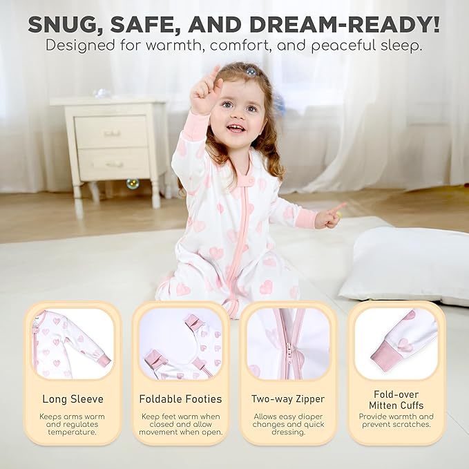 Mama Cheetah Toddler Sleep Sack with Feet, Long Sleeve 0.5 TOG Organic Cotton Baby Sleeping Bag with Legs, Wearable Blanket for Walkers w/ 2-Way Zipper, Toddler Blanket for Girls & Boys 4-5T