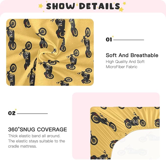 Baby Crib Sheets Fitted Crib Sheet Standard Crib and Toddler Mattress for Boys Girls 39 * 27in Pink Starfish Shell Pattern (Motorcycle Silhouettes On Yellow, Small)