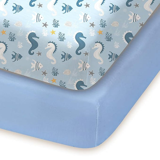 Pack and Play Sheets Fitted, Mini Crib Sheets 2-Pack for Pack N Play Mattress, Stretchy Playard Sheet, Soft and Breathable