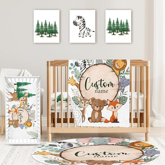 Personalized Baby Crib Bedding Set: 4 Piece Custom Animal Theme Crib Bed Set with Name, Nursery Bedding Set for Baby Girls, Newborn Boys Crib Sets, Crib Bedding Custom Gift, Crib Sheet