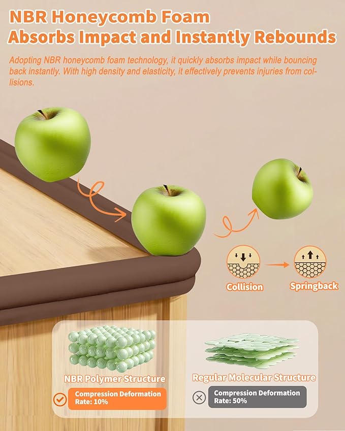 Edge Corner Protector Baby Proofing, 6.56FT 0.6'' Thicken L-Shape Furniture Fireplace Safety Bumper Guard with 6 Corners, Pre-Taped, Soft NBR Rubber Foam, Table Edge Protector for Baby (Coffee)