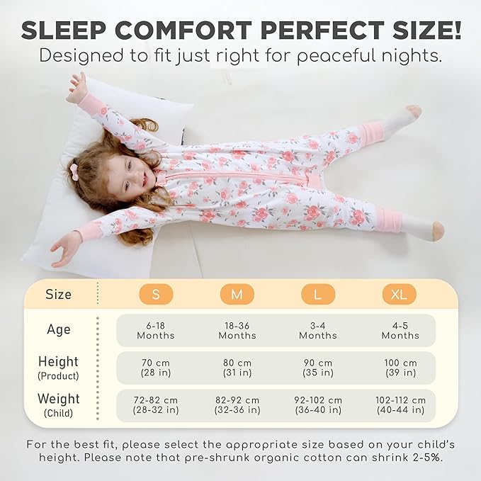 Mama Cheetah Toddler Sleep Sack with Feet, Long Sleeve 0.5 TOG Organic Cotton Baby Sleeping Bag with Legs, Wearable Blanket for Walkers w/ 2-Way Zipper, Toddler Blanket for Girls & Boys 3-4T