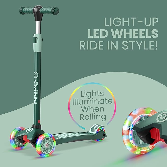 Dribbl 3-Wheel Kids Scooter - Lean-to-Steer Technology, Adjustable Height Handlebar, Wide Anti-Slip Deck, Scooter for Boys & Girls Ages 3+, Child Safety Approved, Support Riders Up to 165 lbs, Aqua