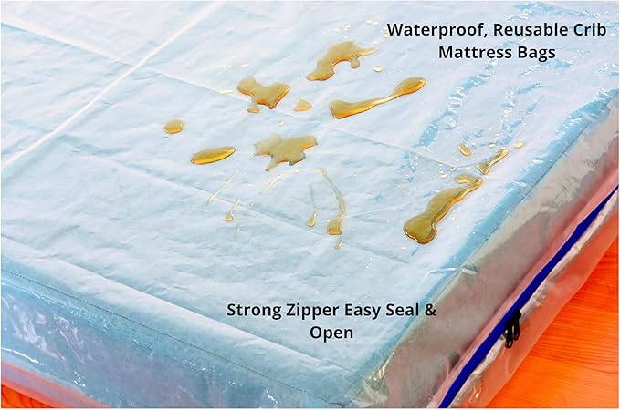 2 Pack Crib Mattress Storage Bag with Zipper, 3Mil Plastic Waterproof Crib Mattress Bag for Moving