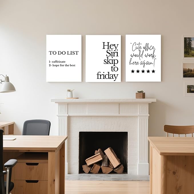 Ovczax Modern Minimalist Style Funny Quotes Funny Wall Art Set of 3 Printed Canvas Office Decor Wall Decor for Bedroom Living Room Home Office Decoration 16L x 12W