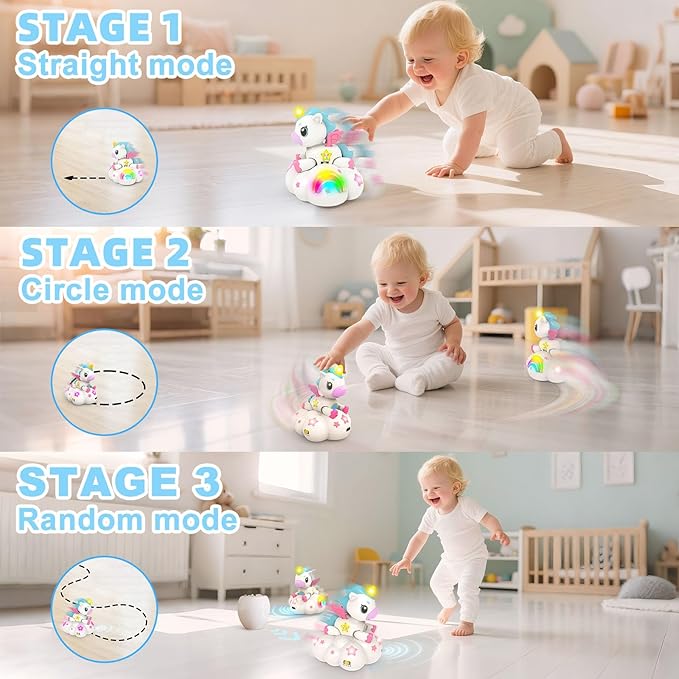 Musical Unicorn Toys for 6 to 12 Months - Baby Crawling Toy with Light-up for 1+ Year Old Girl Boy,Infant Tummy Time Sensory Development Toys with ABC/123 Modes,Birthday Gift 1 Year Old Boys & Girls