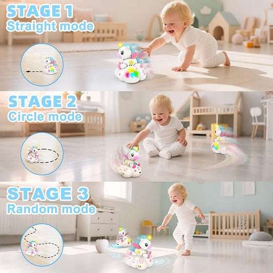 Musical Unicorn Toys for 6 to 12 Months - Baby Crawling Toy with Light-up for 1+ Year Old Girl Boy,Infant Tummy Time Sensory Development Toys with ABC/123 Modes,Birthday Gift 1 Year Old Boys & Girls