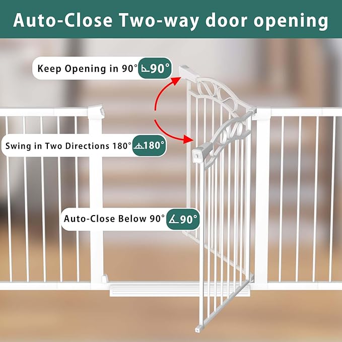 Fairy Baby 51.6"-54.3" Extra Wide Baby Gates for Doorways, Safety Child Gate for Kids Dog, Metal Auto Close Stair Gates Indoor for Children Toddler Pressure Mount Kit, Walk Thru Garden Gate, White