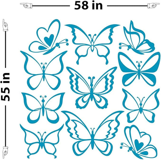 Butterfly Wall Art Vinyl Stickers DIY Nursery or Girls Room Decor Peel and Stick Butterflies Decals (Teal, 55x58 inches)