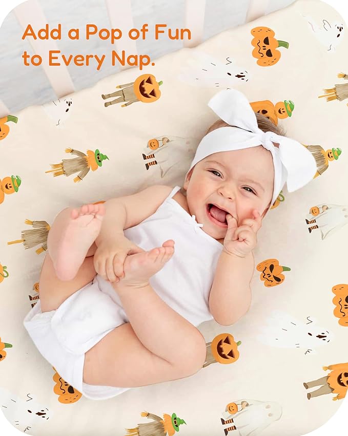 Halloween Baby Crib Sheets, Fitted Crib Sheet for Standard Crib and Toddler Mattress, Frankenstein, Pumpkin, Ghost