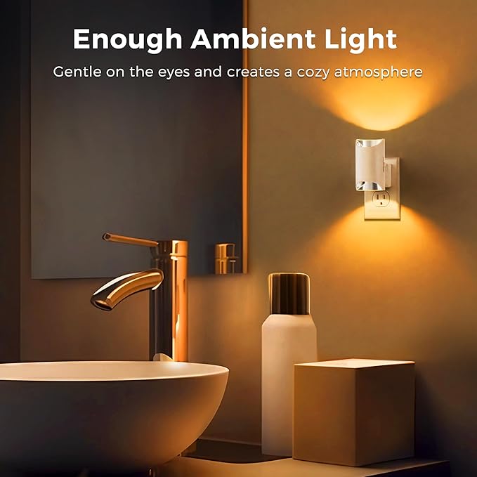 L LOHAS LED Night Lights, Amber Night Light, Dimmable, Sensor, Soft, Yellow, Sleep, Warm, 2 Pack