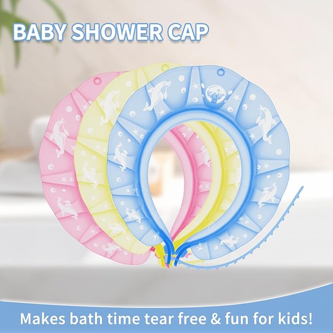 kair Baby Kids Shower Cap Soft Adjustable Silicone Toddler Bath Visor Children Hair Washing Hat Keep Kids Shield Water Out of Eyes & Ears (Blue, Head Size 17"-24" More Than 24 Months)